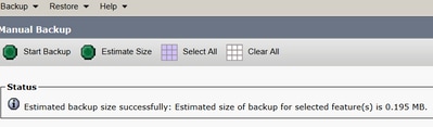 Configure Backup and Restore from GUI - Estimated size