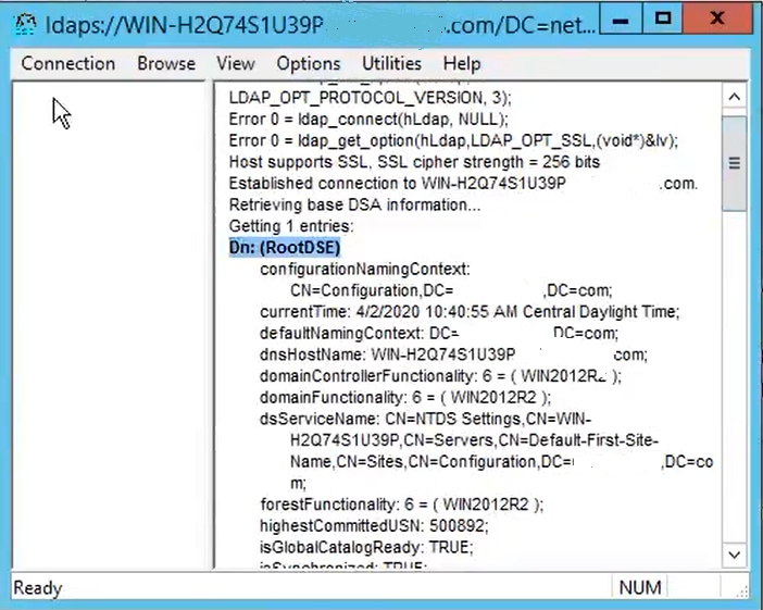 Configure CUCM for secure LDAP - RootDSE 636