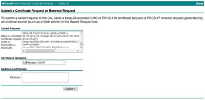 Paste the CSR in the Base-64-Encoded-Certificate-Request Field