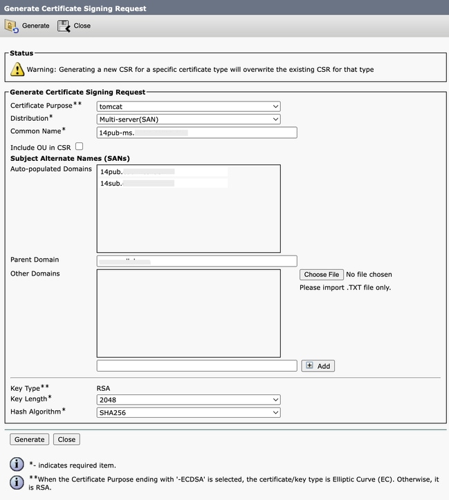 Generate Multi-SAN CSR for Tomcat Certificate Screen