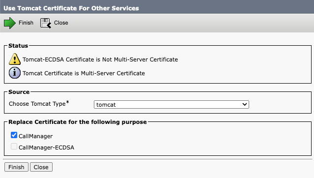 Reuse Tomcat Certificate for Other Services Screen