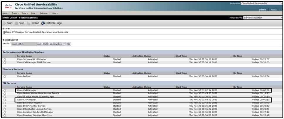 Restart the CCM and CTI Services