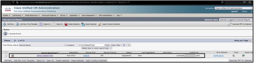 Phone Registered with the CUCM