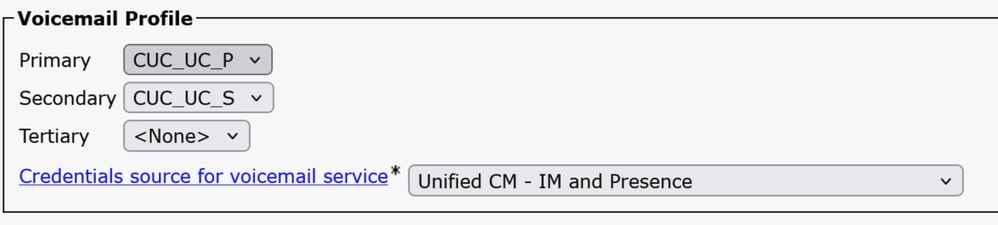 Voicemail Profile Configuration from the Service Profile