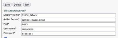 Authz Server Configuration from Cisco Unity Connection