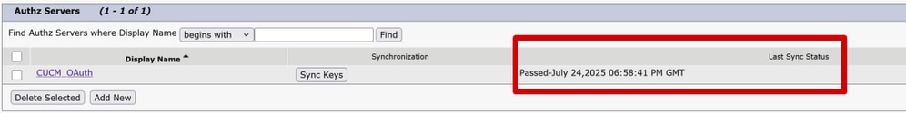 Authz Server Keys on Cisco Unity Connection are Synced