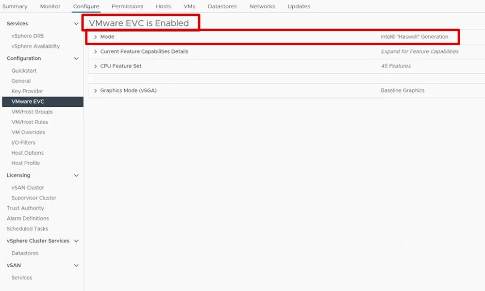 VMWare EVC is Enabled with Mode Intel Haswell