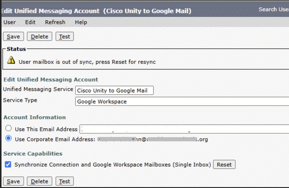 UM (Cisco Unity to Google Mail) Out of Sync