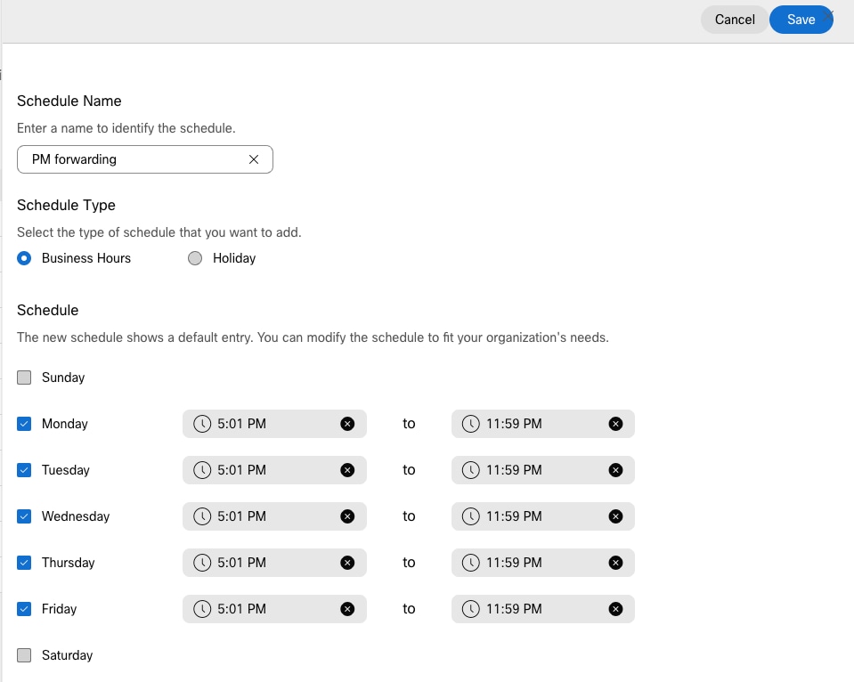 Select Add Schedule for PM Forwarding