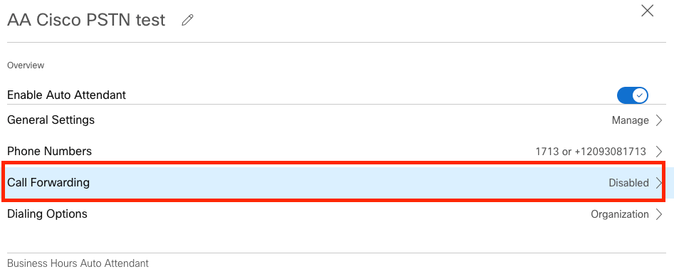 In Auto Attendant Select Call Forwarding