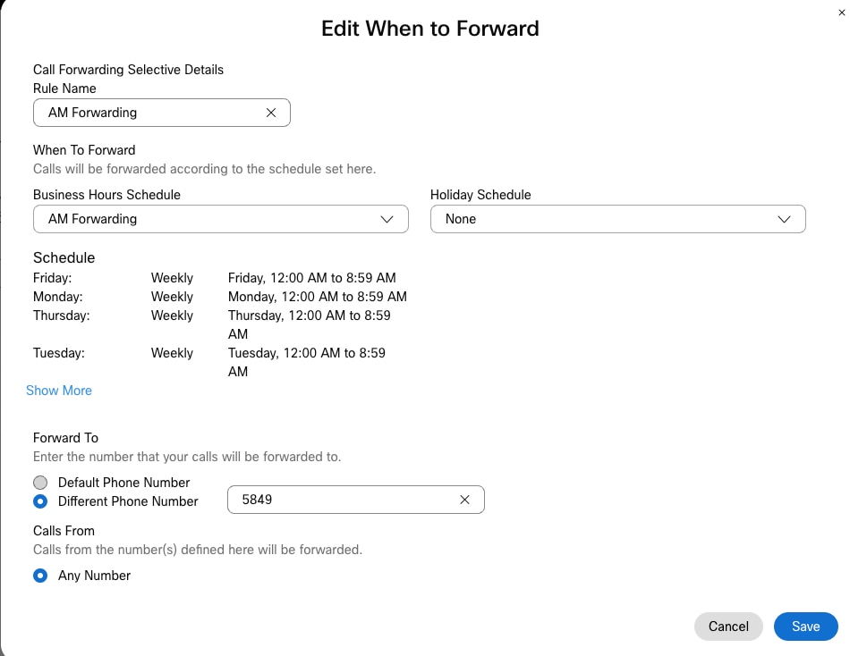 Configure Call Forwarding Selective for Webex Calling Cisco
