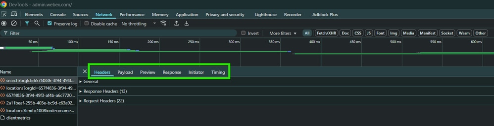 Headers Tab