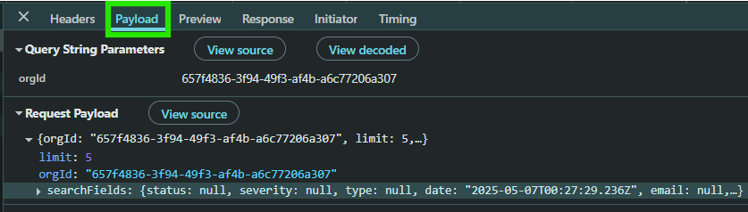 Payload Tab