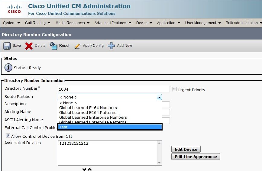 Assign a Partition to a Route in Cisco CallManager Administration and Apply Configuration Changes