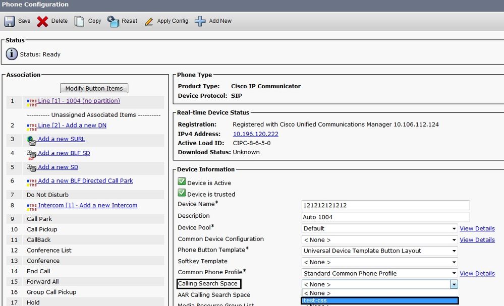 Assign a Call Search Space (CSS) to an IP Phone in Cisco CallManager Administration
