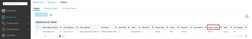 Device Type Under Monitoring Page