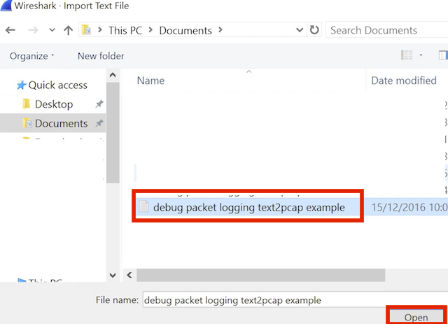 Select Packet Logging Output File