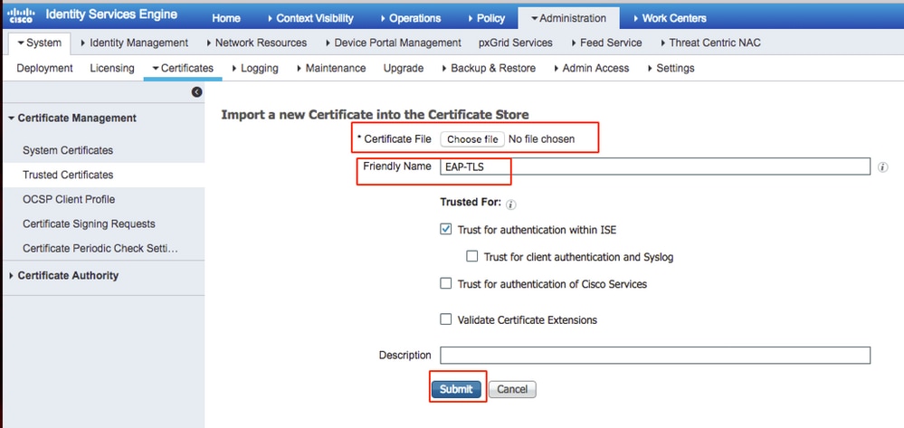 Import a New Certificate on ISE