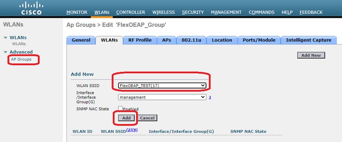 Configure AP as an OEAP - Add the WLAN and FlexConnect OEAP - WLANs tab