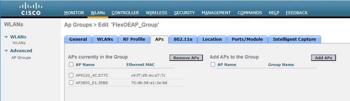 Configure AP as an OEAP - Add the WLAN and FlexConnect OEAP - APs tab