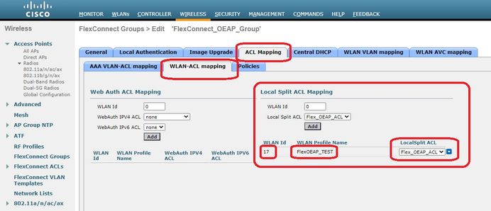 Configure AP as an OEAP - Define Local Split ACL mapping