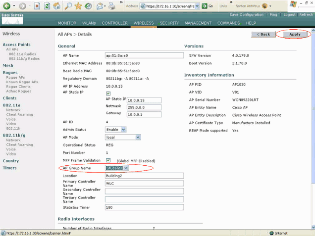 AP Group VLANs with Wireless LAN Controllers Configuration ...
