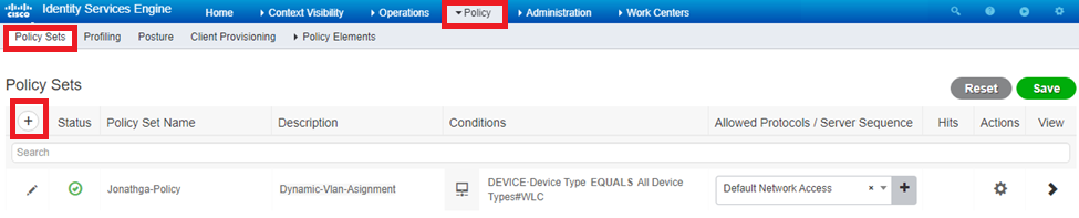 Policy Sets(정책 세트)로 이동하고 Add(추가)를 선택합니다.