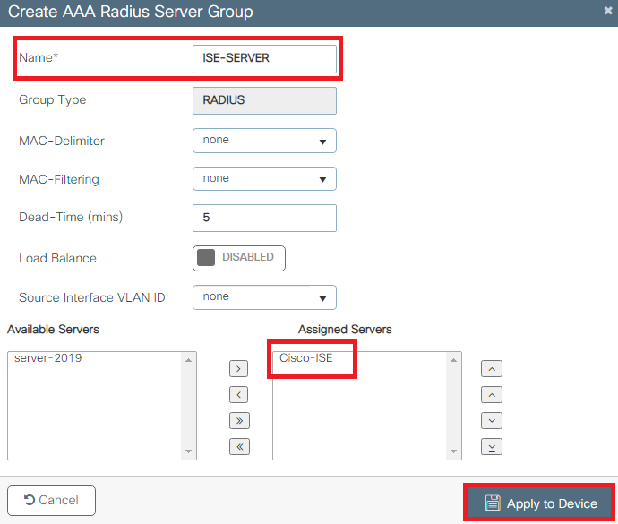 Aggiungere il server RADIUS a un gruppo RADIUS