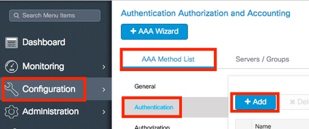 Navigate to authentication and select +Add