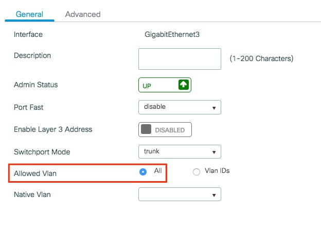 The configuration related to the interface setup if you use ALL VLAN IDs