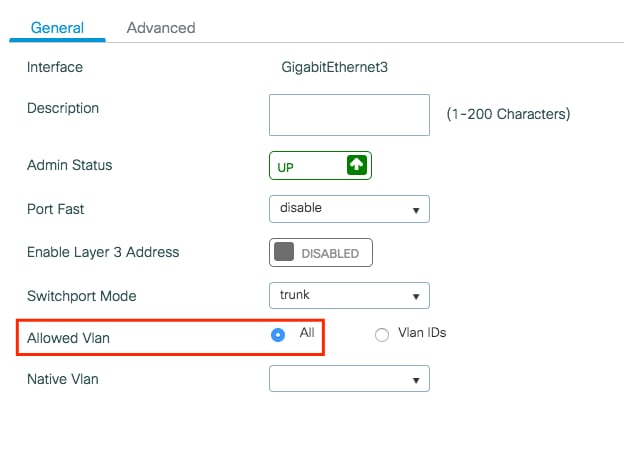 모든 VLAN ID를 사용하는 경우 인터페이스 설정과 관련된 컨피그레이션