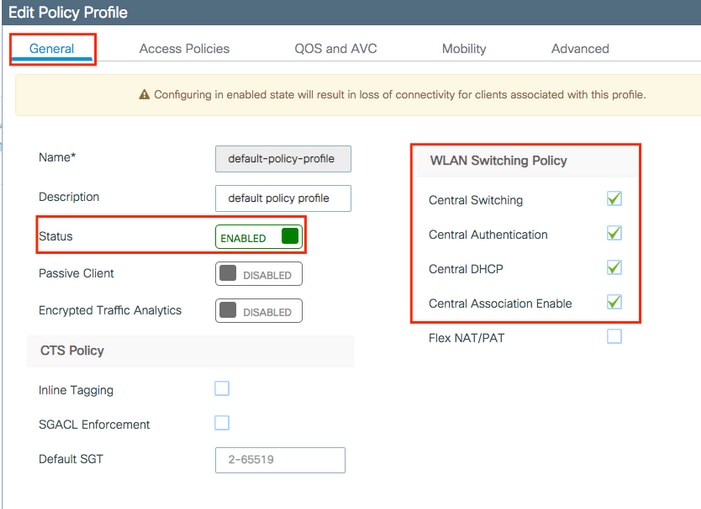 Configure your default-policy-profile or create a new one
