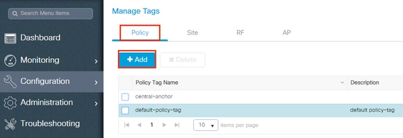 Navigate to Policy and select +add