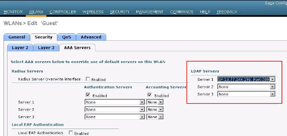 Click Security to AAA Servers Tabs