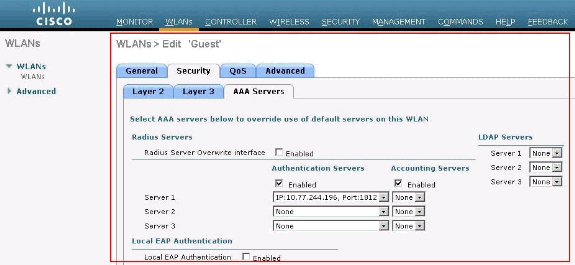 Click Security Tab and then the AAA Servers Tab