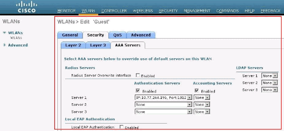 انقر فوق علامة التبويب أمان ثم فوق علامة التبويب خوادم AAA