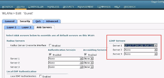 انقر فوق علامات التبويب خوادم AAA الخاصة بالأمان