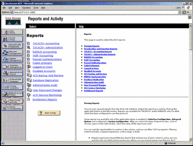 Reports and Activity Window