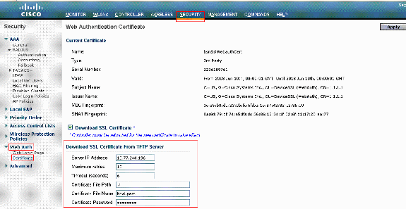 Import the certificate on the WLC