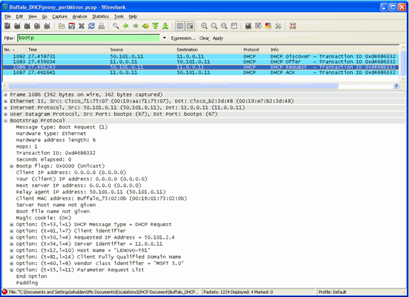 Screenshot of a packet capture from the server perspective
