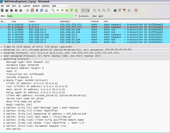 Screenshot of bridging packet capture from the server perspective