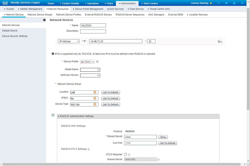 Add a Network Device in ISE
