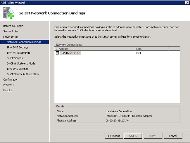 Select Interface the DHCP Server must Monitor for Requests