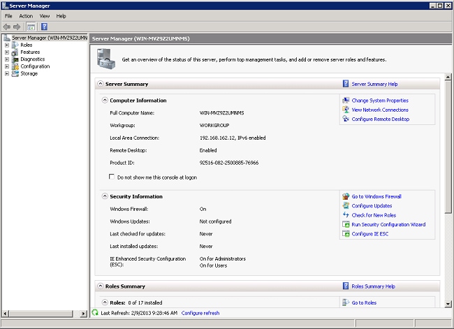 Configure the Microsoft Windows 2008 Server