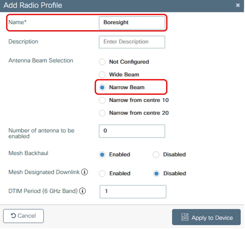 Select narrow beam in the radio profile