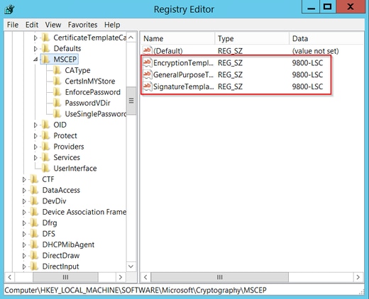 Change the Template in the Registry