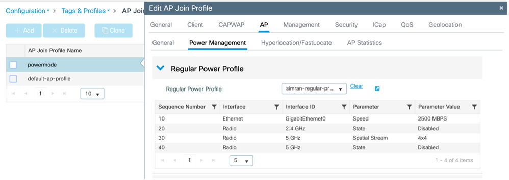 AP Power management tab