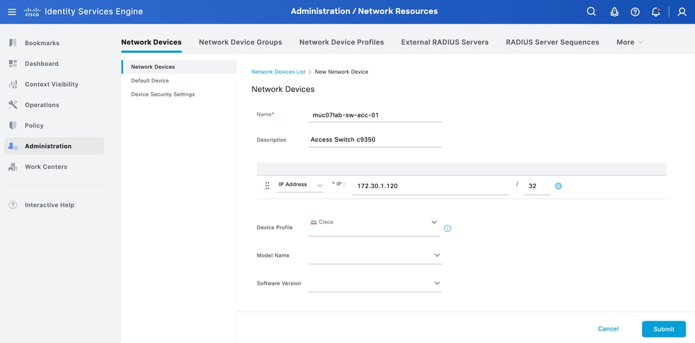 Add a network device in ISE