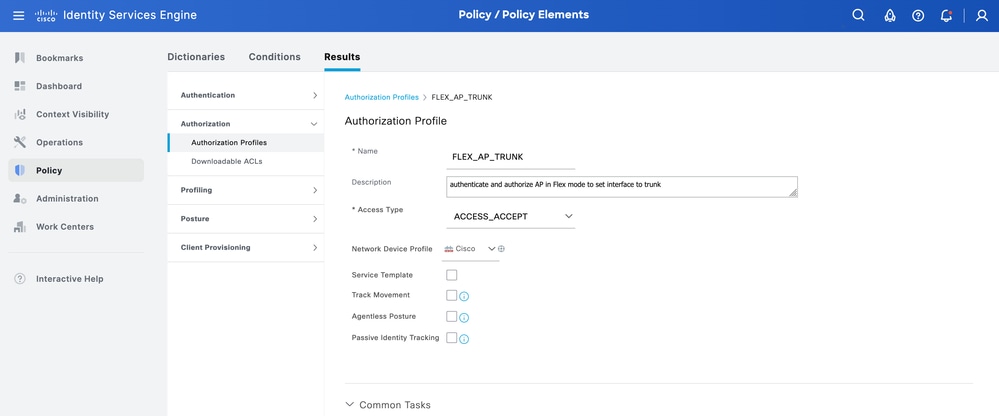 Create an authorization profile returning TRUNK