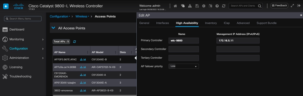 Primary, Secondary and Tertiary WLCs for an AP.